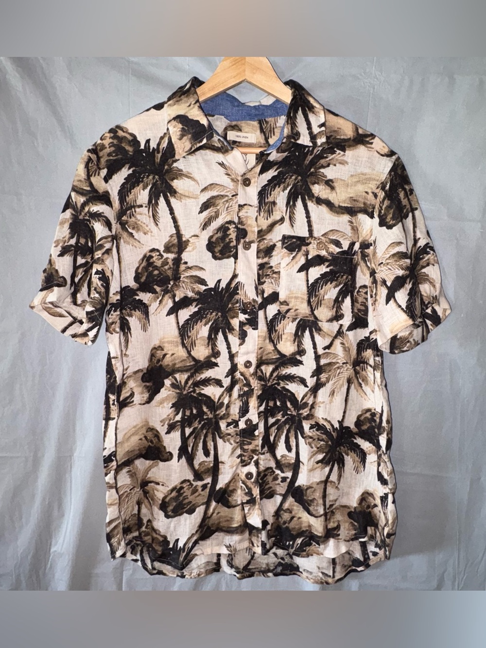 Panama Jack 100% Linen Shirt Mens Med Brown Buttons Camp Collar Beach Palm Tree